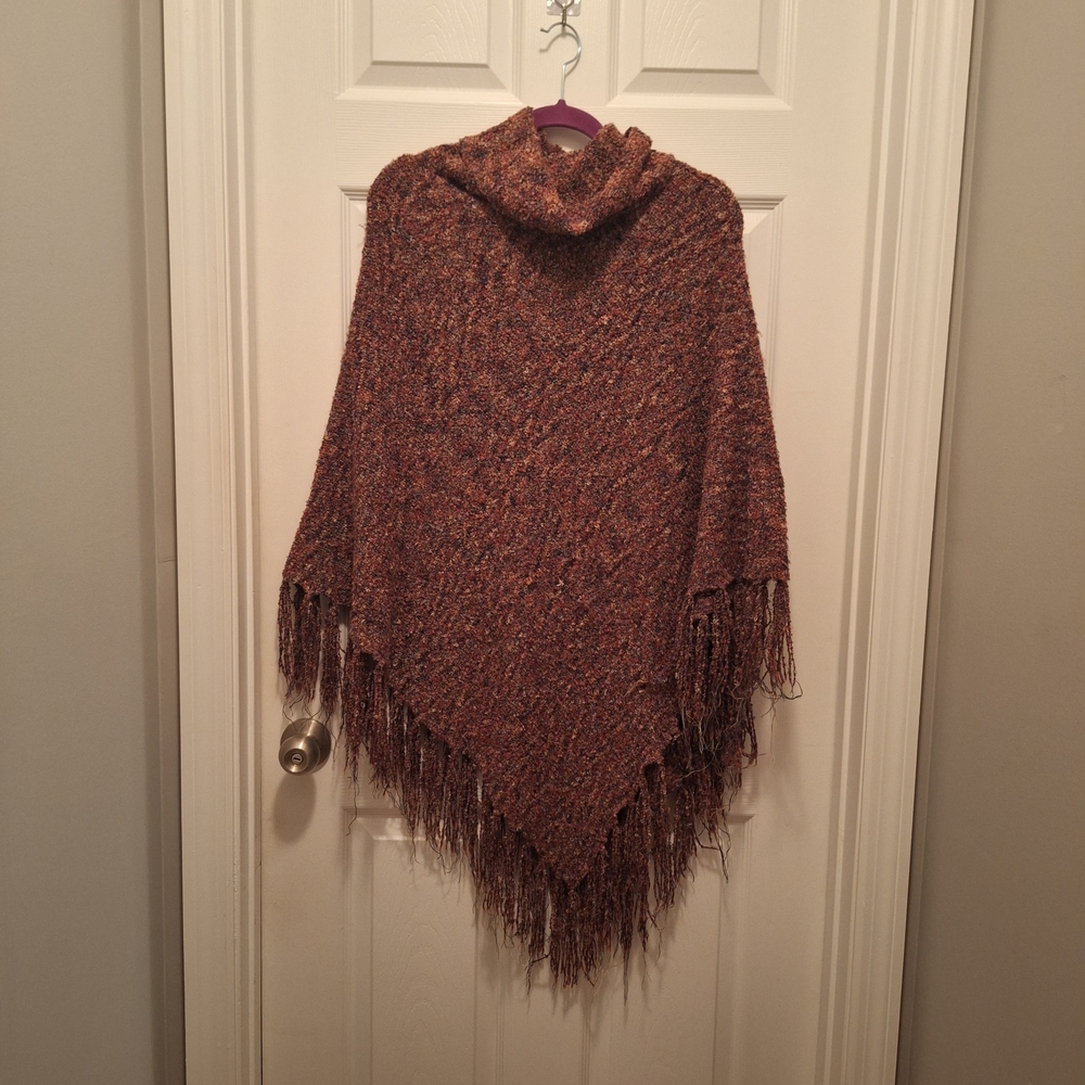 Wind River Elegant Brown Tones Fringed Poncho